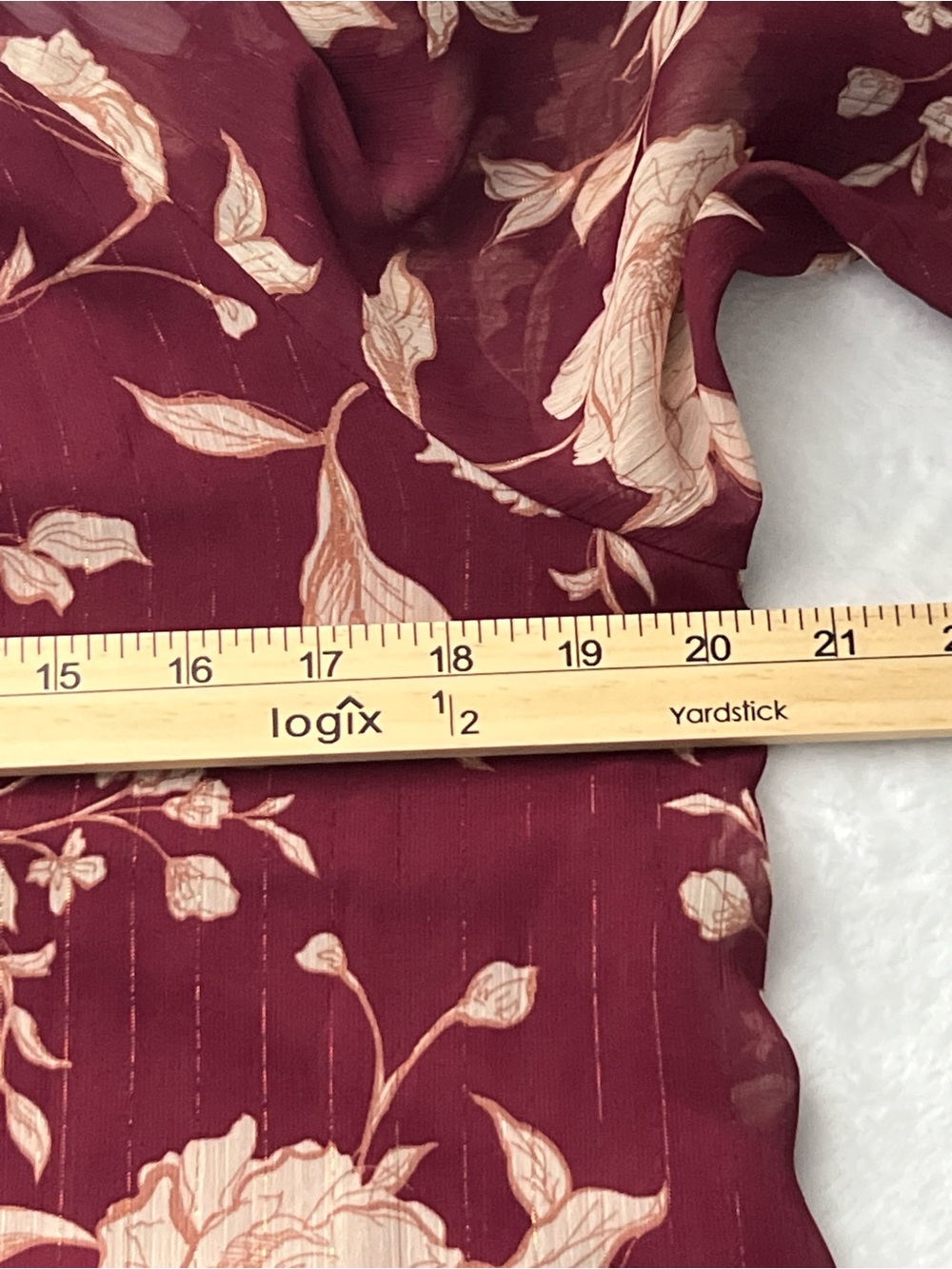 BCX‎ Burgundy Floral Cold-Shoulder Blouse with Cream Flowers, Size L - Picture 10 of 10